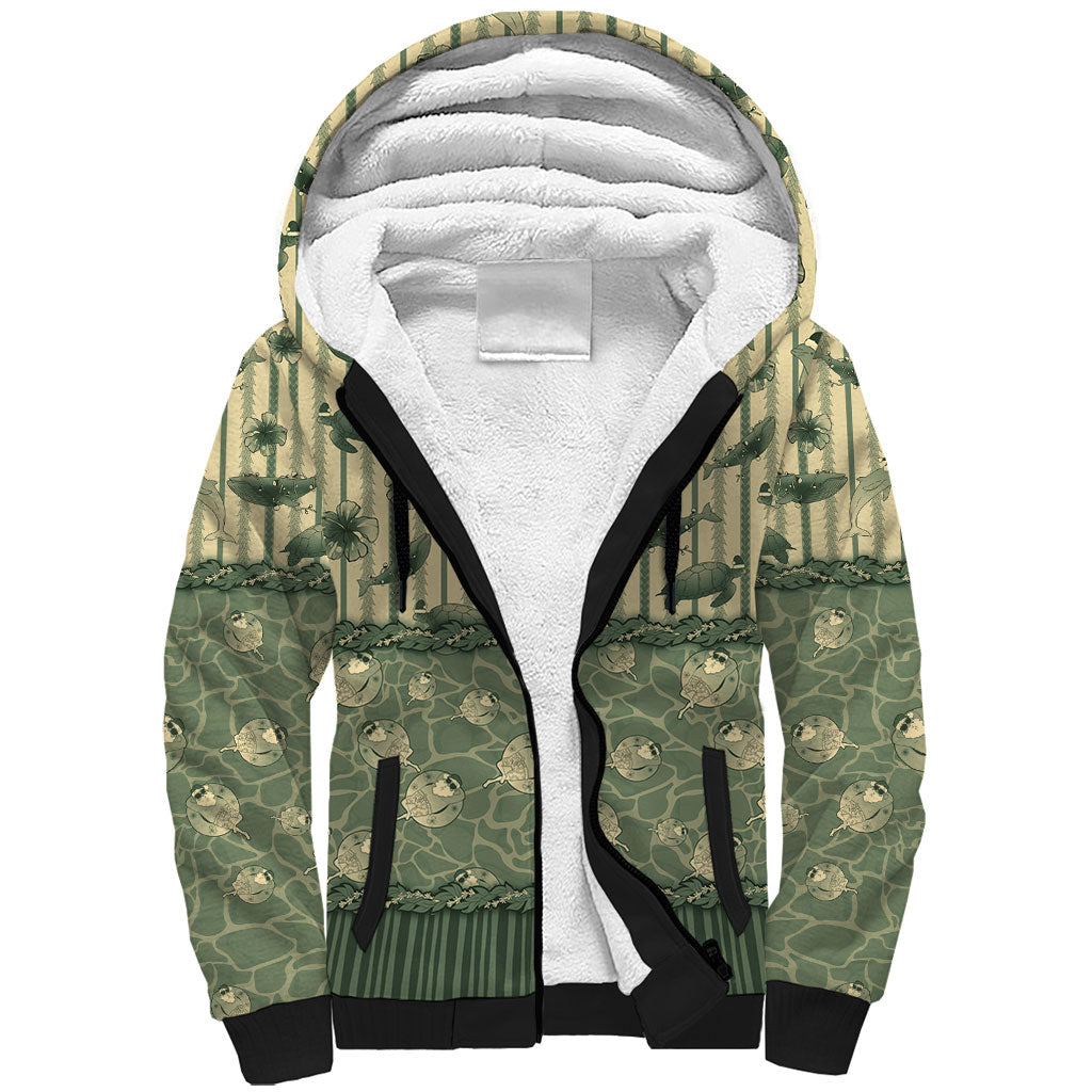 Hawaii Christmas In July Sherpa Hoodie Olive Green Mele Kalikimaka Sea Animals DT05 Unisex Green - Polynesian Pride