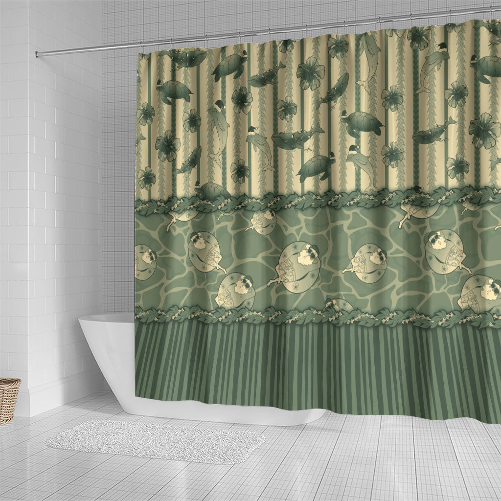 Hawaii Christmas In July Shower Curtain Olive Green Mele Kalikimaka Sea Animals