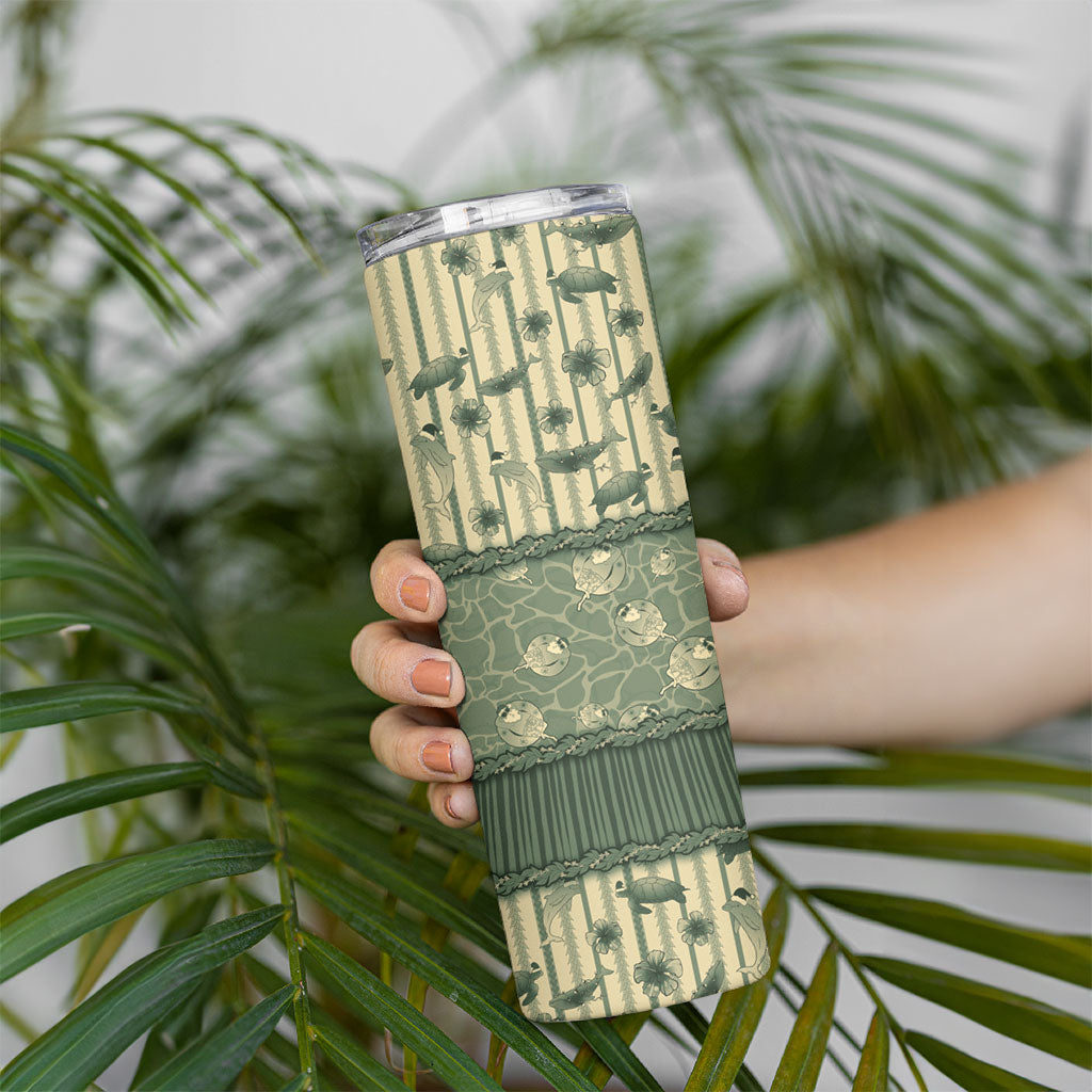 Hawaii Christmas In July Skinny Tumbler Olive Green Mele Kalikimaka Sea Animals DT05 - Polynesian Pride