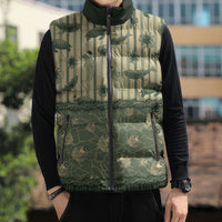 Hawaii Christmas In July Sleeveless Puffer Jacket Olive Green Mele Kalikimaka Sea Animals
