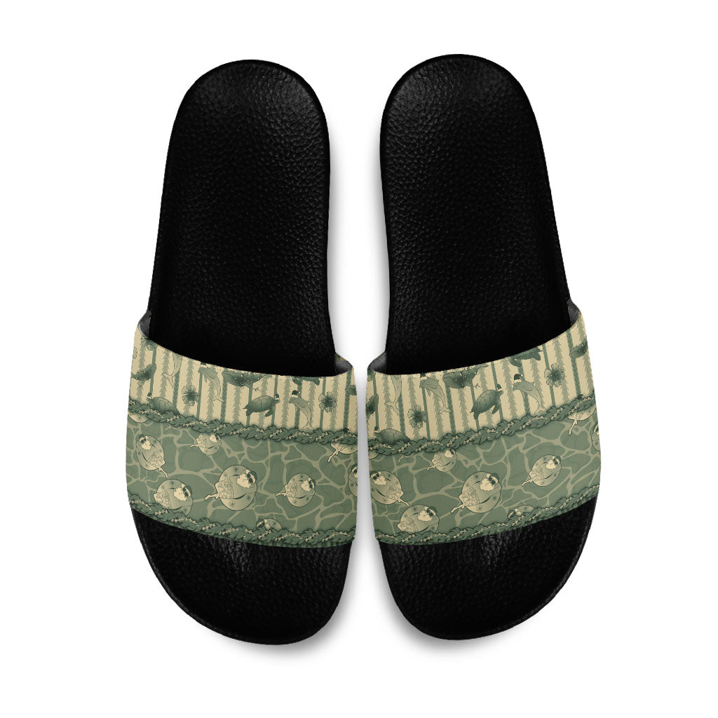 Hawaii Christmas In July Slide Sandals Olive Green Mele Kalikimaka Sea Animals DT05 Green - Polynesian Pride
