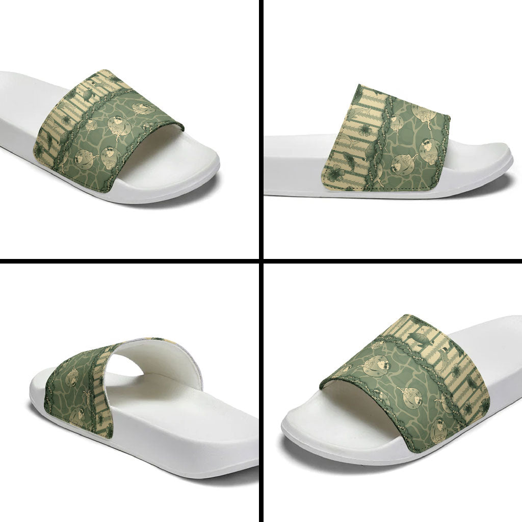 Hawaii Christmas In July Slide Sandals Olive Green Mele Kalikimaka Sea Animals