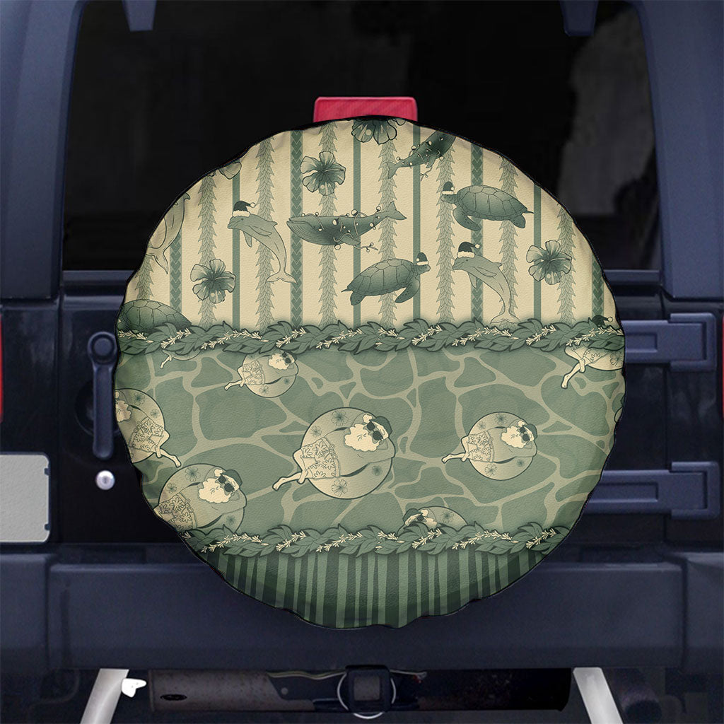 Hawaii Christmas In July Spare Tire Cover Olive Green Mele Kalikimaka Sea Animals DT05 No hole Green - Polynesian Pride