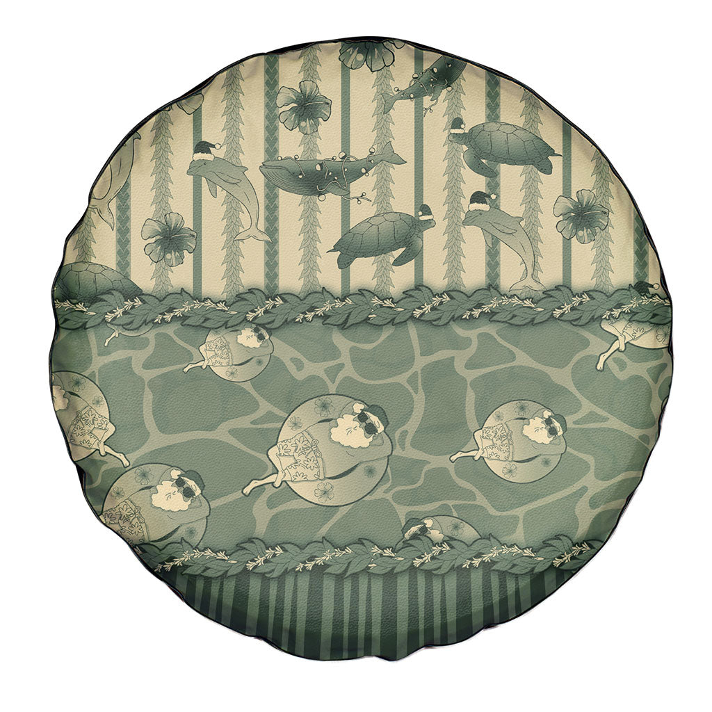 Hawaii Christmas In July Spare Tire Cover Olive Green Mele Kalikimaka Sea Animals DT05 - Polynesian Pride