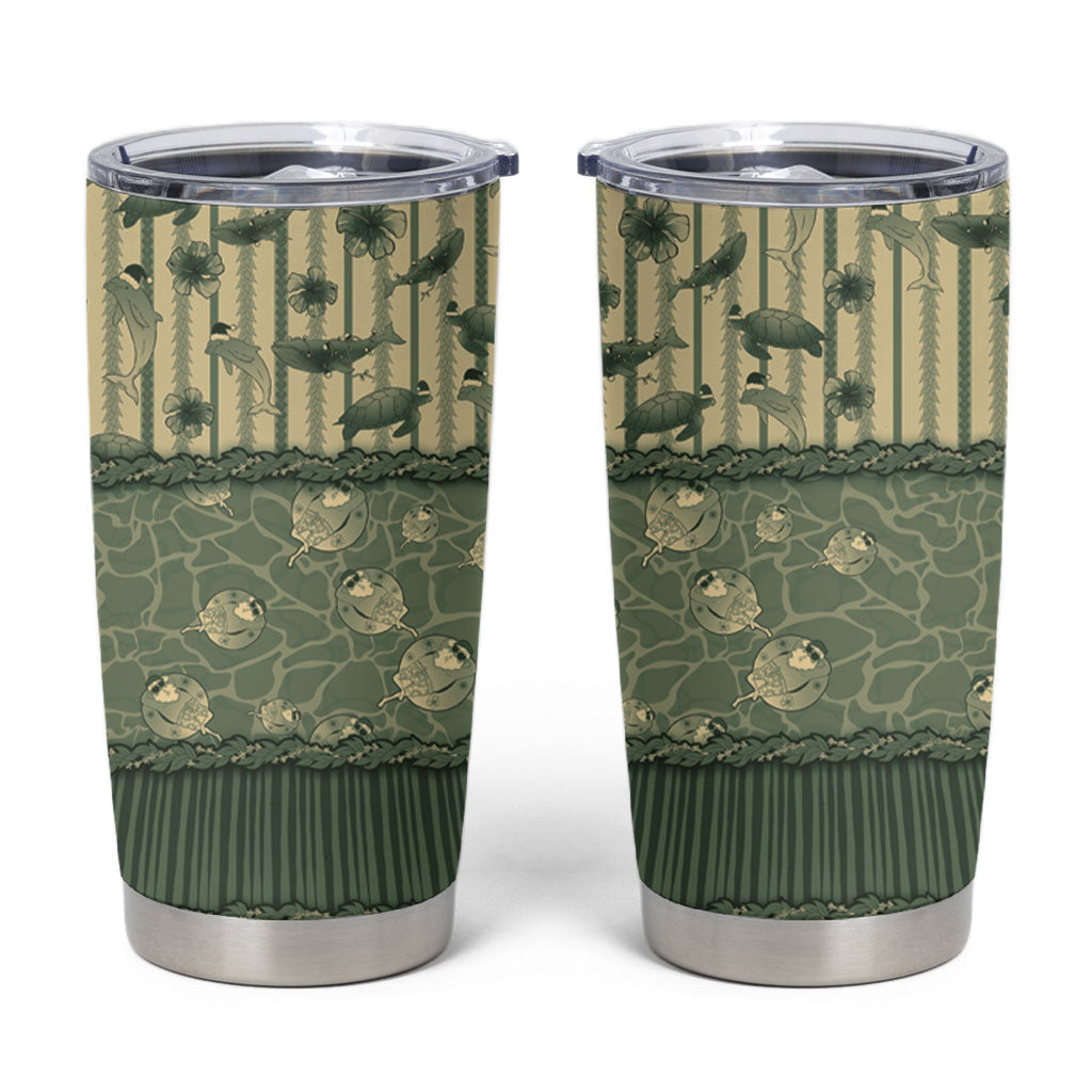 Hawaii Christmas In July Tumbler Cup Olive Green Mele Kalikimaka Sea Animals DT05 Green - Polynesian Pride