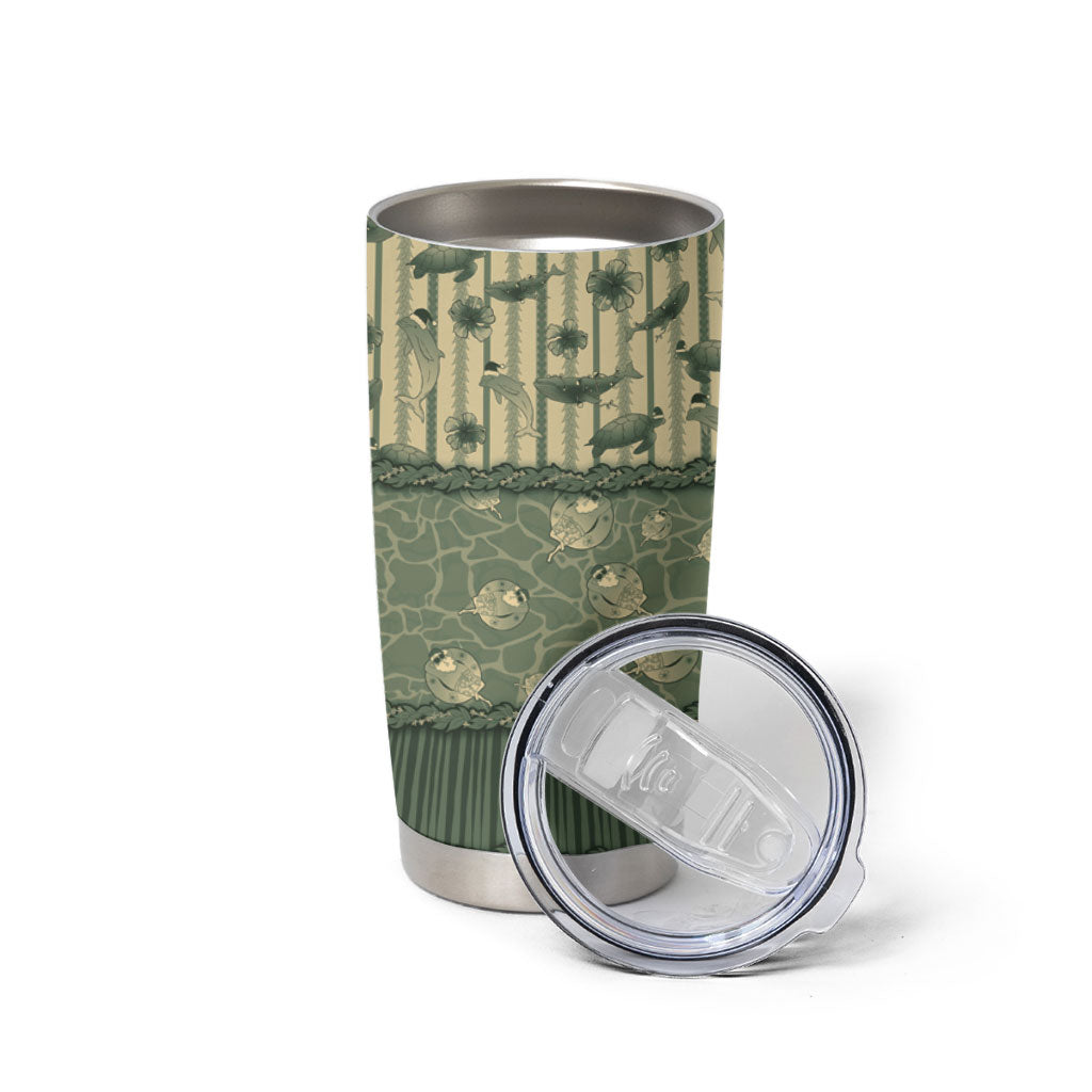 Hawaii Christmas In July Tumbler Cup Olive Green Mele Kalikimaka Sea Animals DT05 - Polynesian Pride