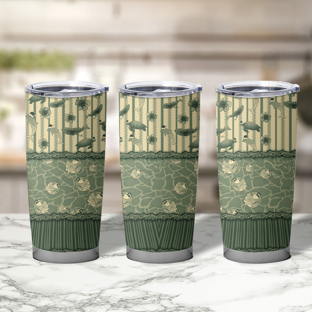 Hawaii Christmas In July Tumbler Cup Olive Green Mele Kalikimaka Sea Animals DT05 - Polynesian Pride