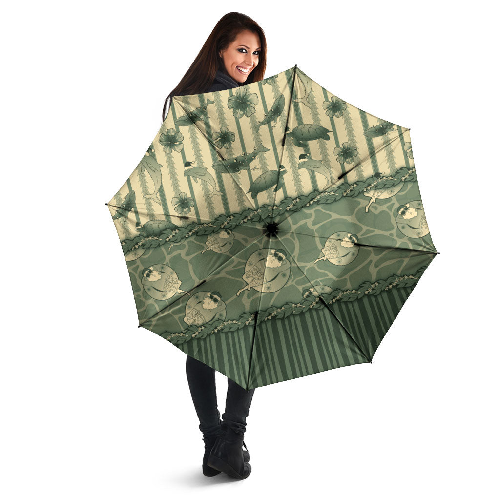 Hawaii Christmas In July Umbrella Olive Green Mele Kalikimaka Sea Animals