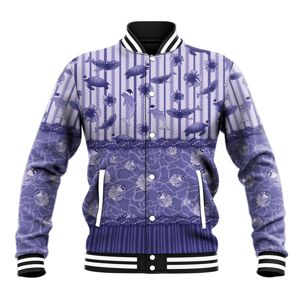 Hawaii Christmas In July Baseball Jacket Amethyst Purple Mele Kalikimaka Sea Animals DT05 Unisex Purple - Polynesian Pride