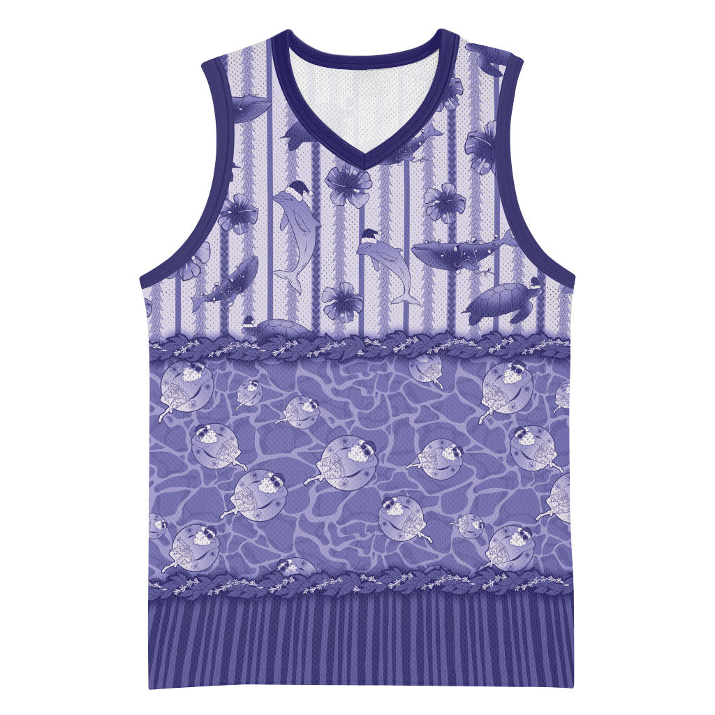 Hawaii Christmas In July Basketball Jersey Amethyst Purple Mele Kalikimaka Sea Animals DT05 Unisex Purple - Polynesian Pride