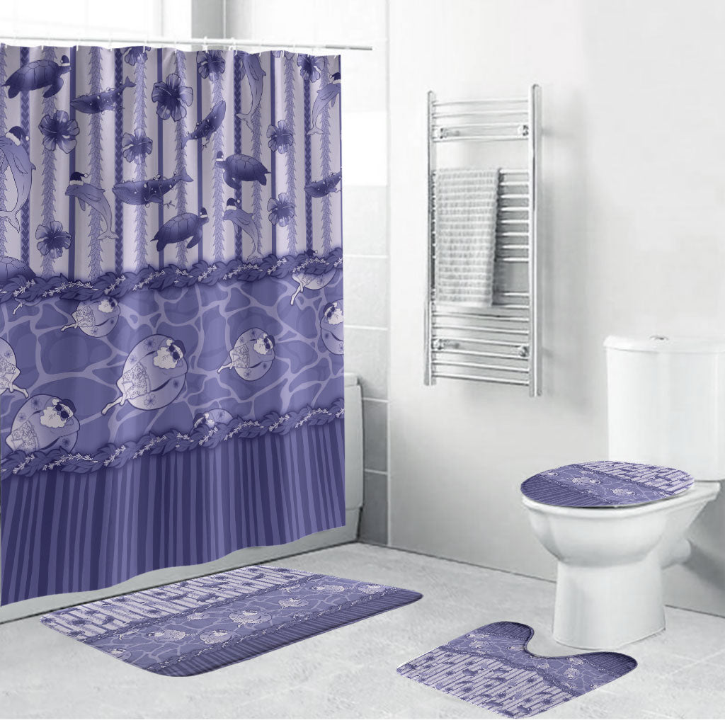 Hawaii Christmas In July Bathroom Set Amethyst Purple Mele Kalikimaka Sea Animals DT05 Bathroom Set (4 pcs) Purple - Polynesian Pride