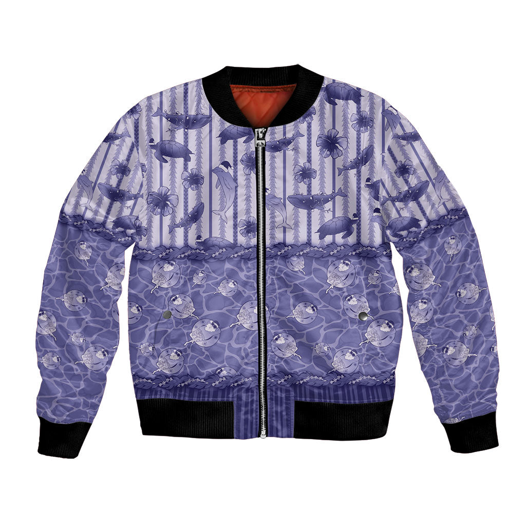 Hawaii Christmas In July Bomber Jacket Amethyst Purple Mele Kalikimaka Sea Animals DT05 Unisex Purple - Polynesian Pride