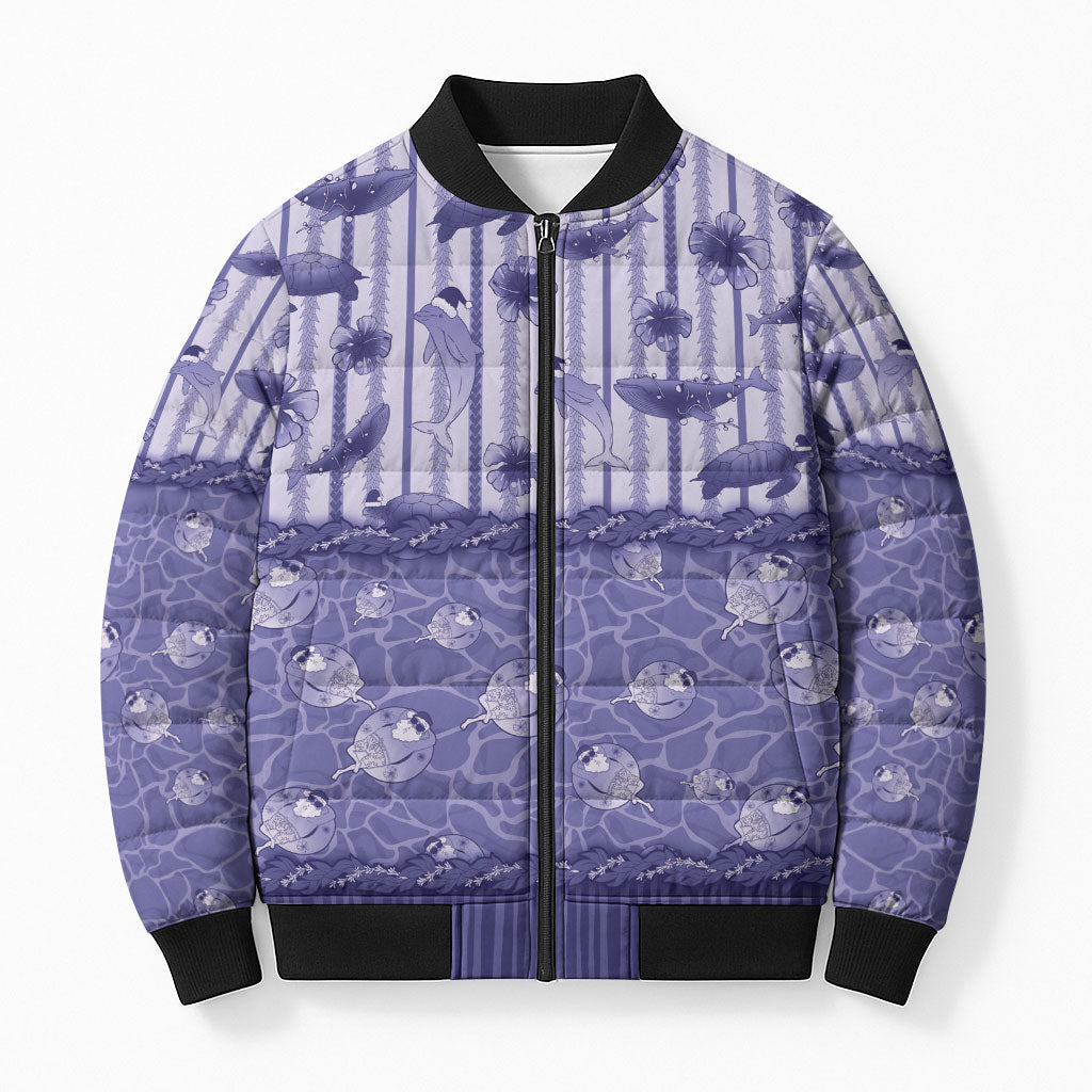 Hawaii Christmas In July Bomber Puffer Jacket Amethyst Purple Mele Kalikimaka Sea Animals DT05 Unisex Purple - Polynesian Pride