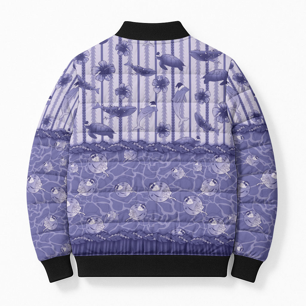 Hawaii Christmas In July Bomber Puffer Jacket Amethyst Purple Mele Kalikimaka Sea Animals