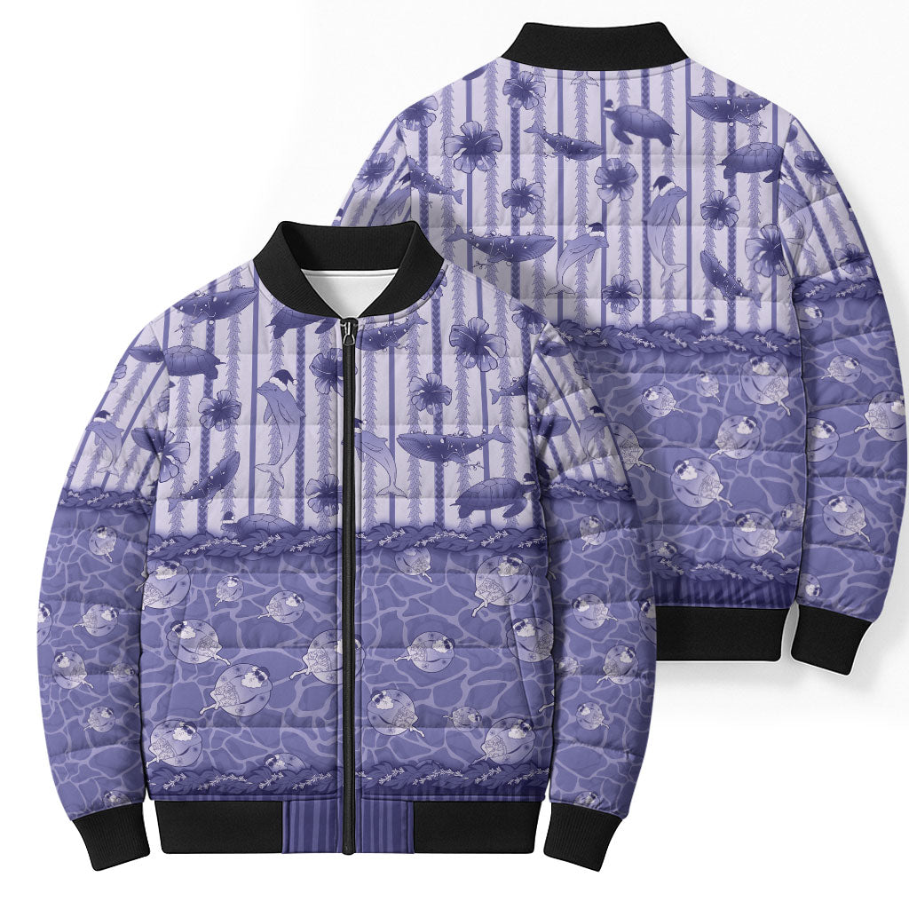 Hawaii Christmas In July Bomber Puffer Jacket Amethyst Purple Mele Kalikimaka Sea Animals