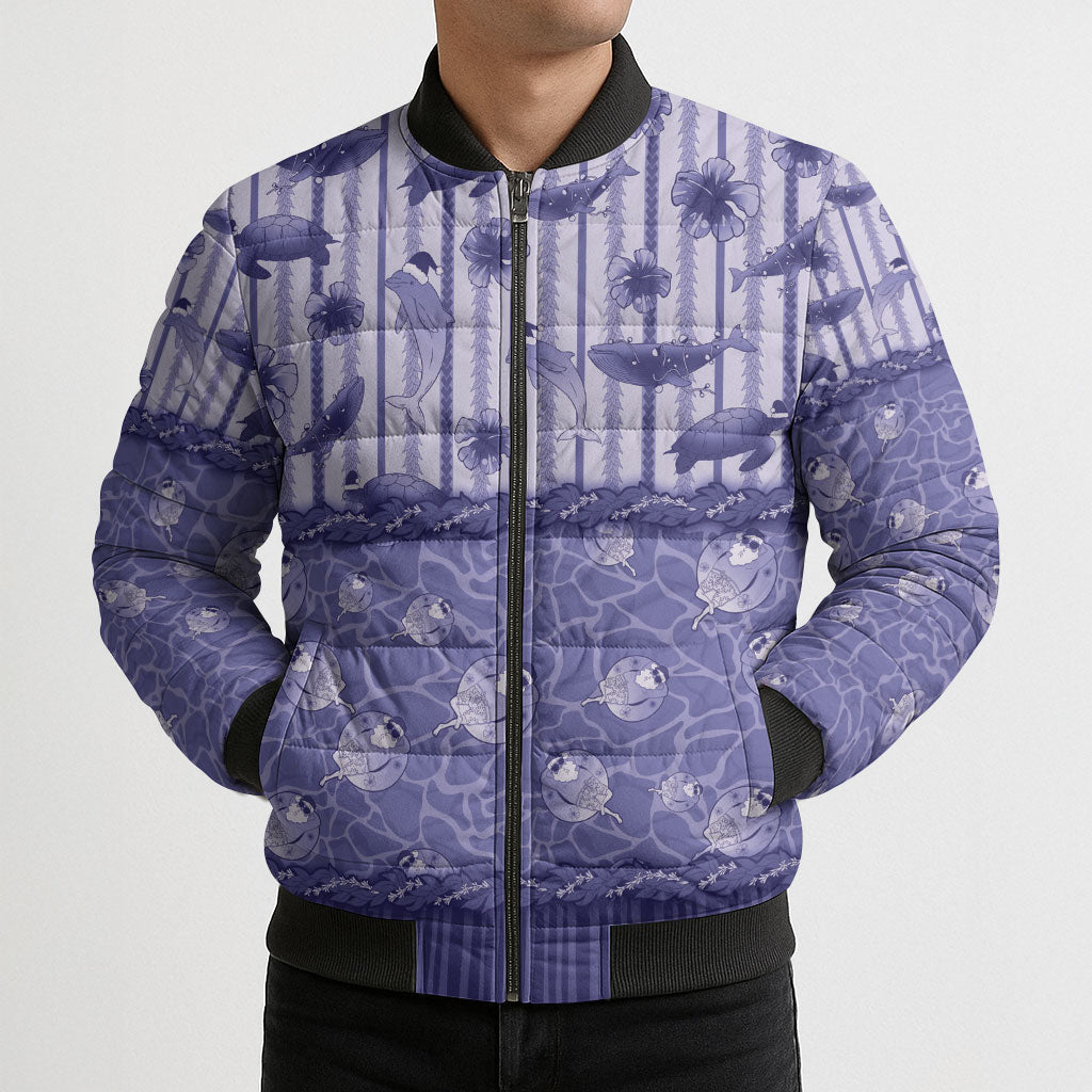 Hawaii Christmas In July Bomber Puffer Jacket Amethyst Purple Mele Kalikimaka Sea Animals
