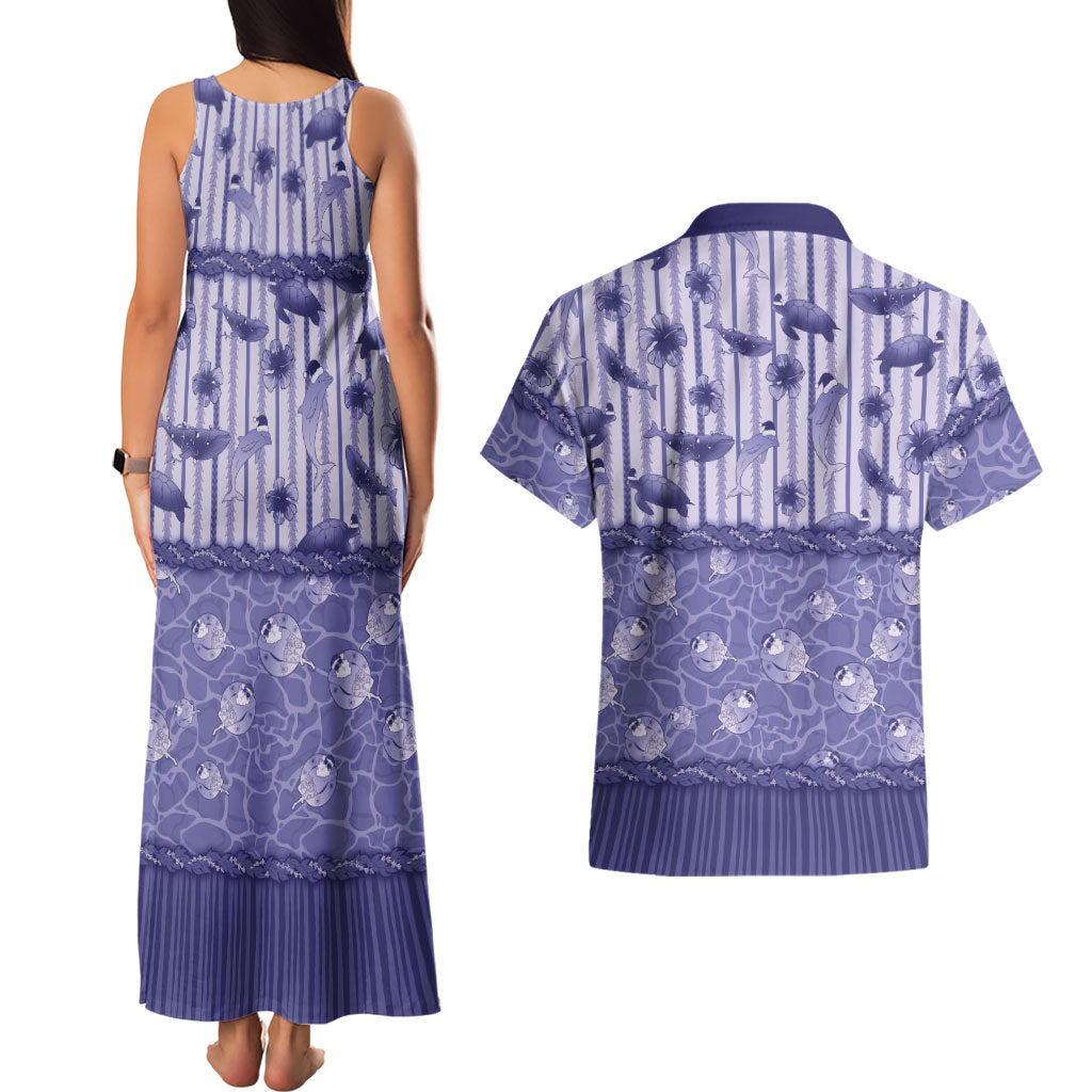 Hawaii Christmas In July Couples Matching Tank Maxi Dress and Hawaiian Shirt Amethyst Purple Mele Kalikimaka Sea Animals DT05 - Polynesian Pride