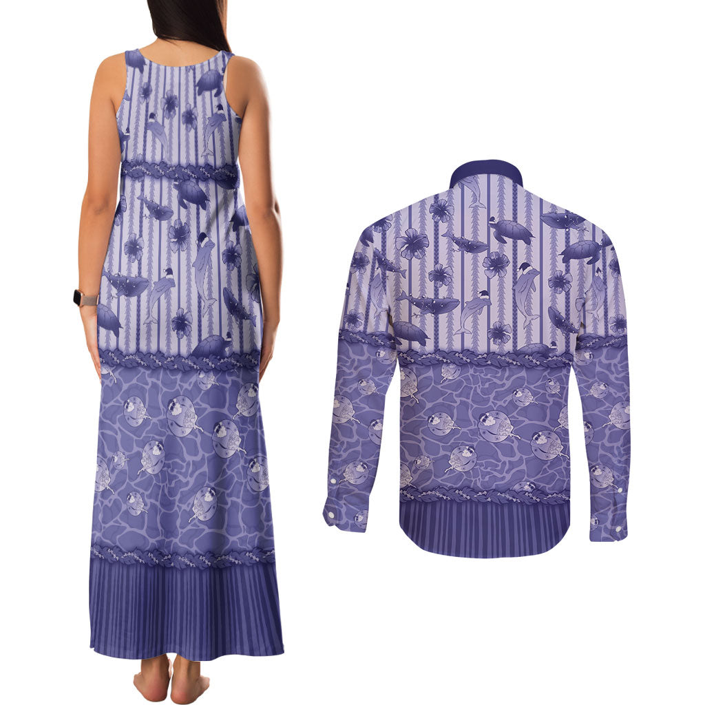Hawaii Christmas In July Couples Matching Tank Maxi Dress and Long Sleeve Button Shirt Amethyst Purple Mele Kalikimaka Sea Animals DT05 - Polynesian Pride