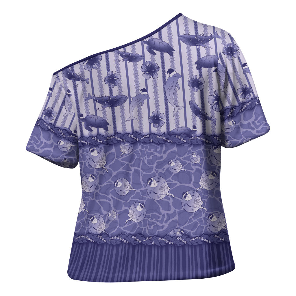 Hawaii Christmas In July Cross Shoulder Shirt Amethyst Purple Mele Kalikimaka Sea Animals DT05 - Polynesian Pride