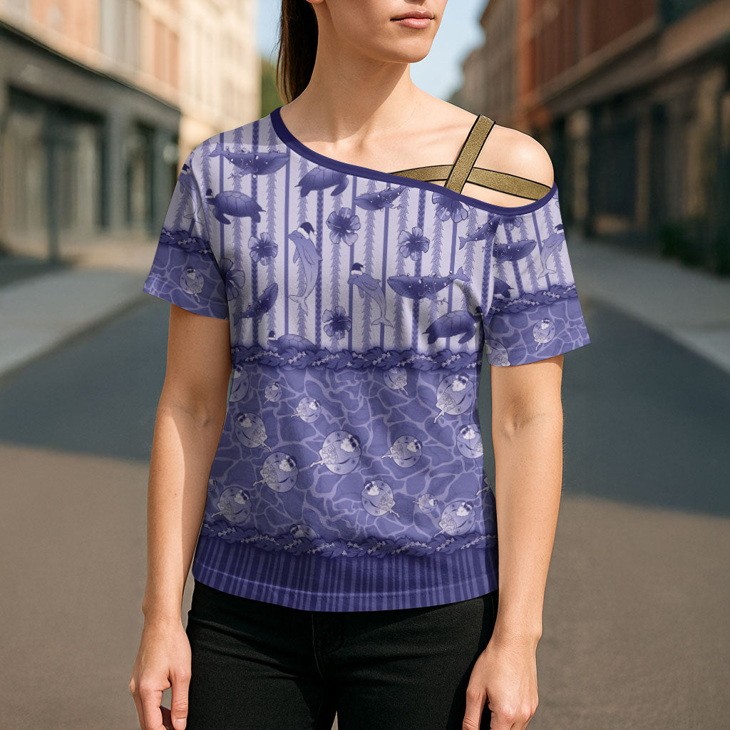 Hawaii Christmas In July Cross Shoulder Shirt Amethyst Purple Mele Kalikimaka Sea Animals DT05 - Polynesian Pride