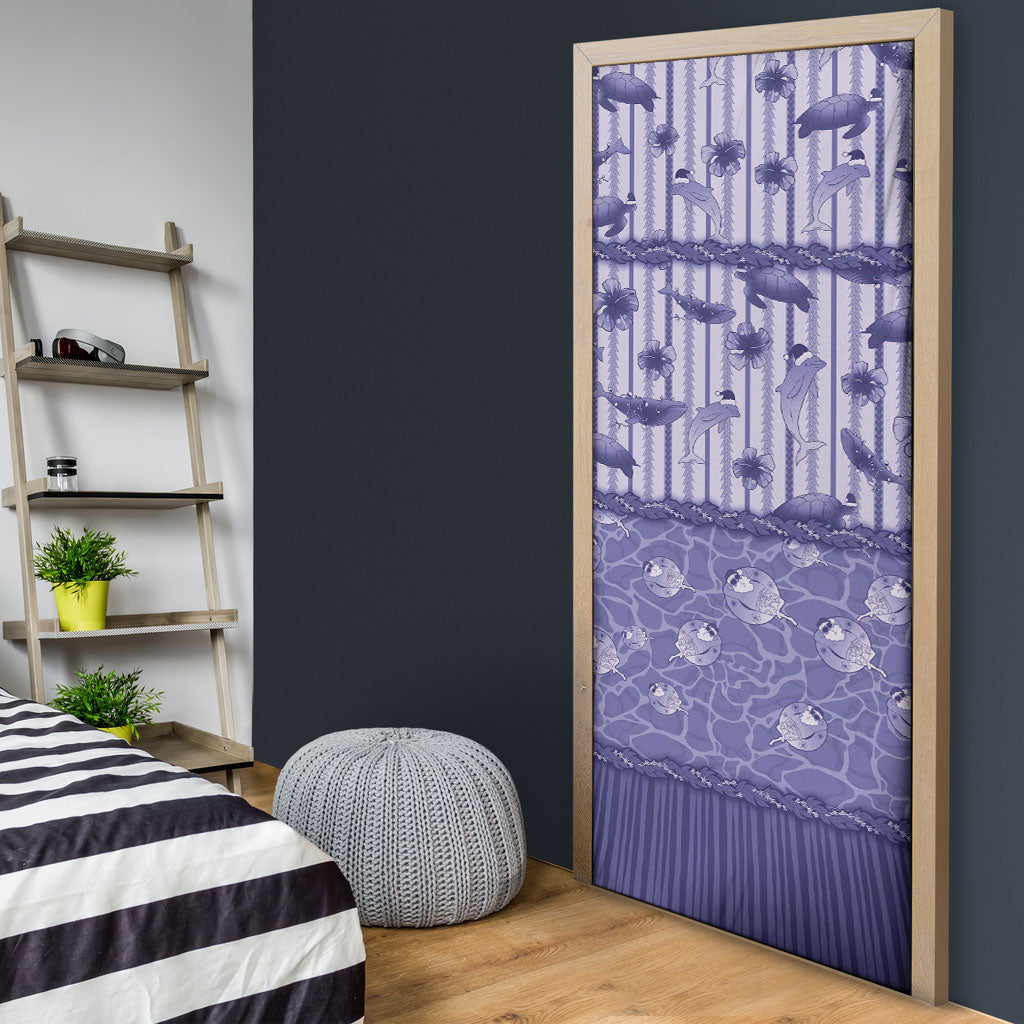 Hawaii Christmas In July Door Cover Amethyst Purple Mele Kalikimaka Sea Animals DT05 - Polynesian Pride
