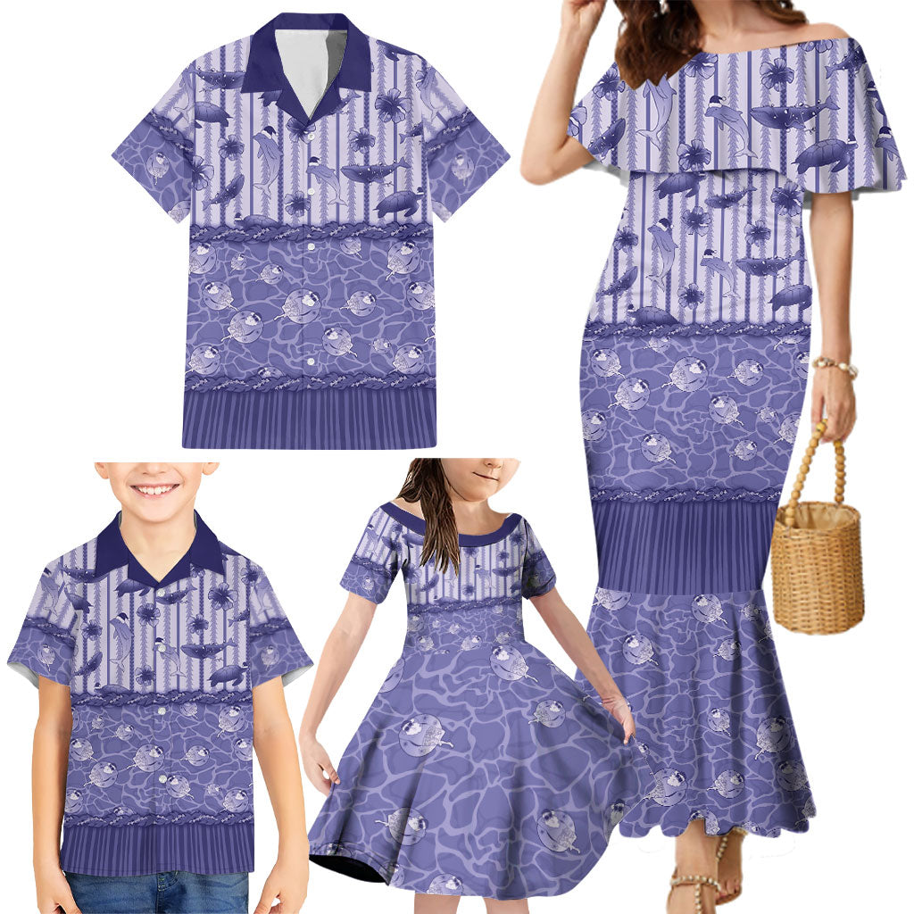 Hawaii Christmas In July Family Matching Mermaid Dress and Hawaiian Shirt Amethyst Purple Mele Kalikimaka Sea Animals DT05 - Polynesian Pride