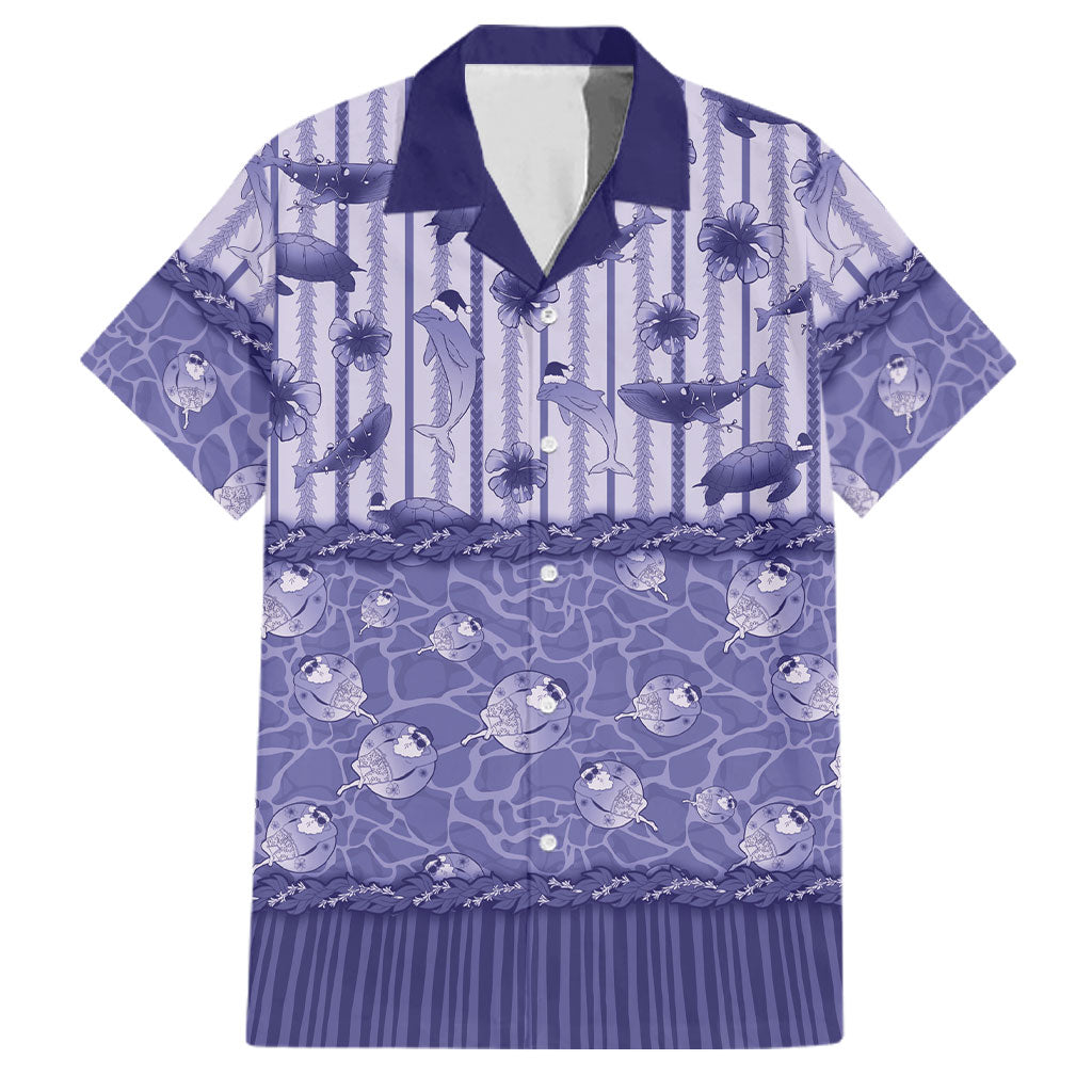 Hawaii Christmas In July Family Matching Mermaid Dress and Hawaiian Shirt Amethyst Purple Mele Kalikimaka Sea Animals DT05 Dad's Shirt - Short Sleeve Purple - Polynesian Pride