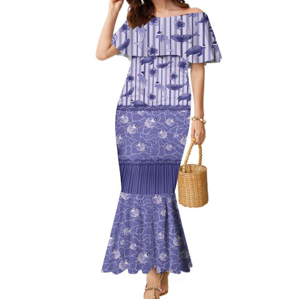 Hawaii Christmas In July Family Matching Mermaid Dress and Hawaiian Shirt Amethyst Purple Mele Kalikimaka Sea Animals DT05 Mom's Dress Purple - Polynesian Pride