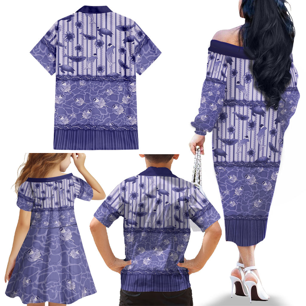 Hawaii Christmas In July Family Matching Off The Shoulder Long Sleeve Dress and Hawaiian Shirt Amethyst Purple Mele Kalikimaka Sea Animals DT05 - Polynesian Pride