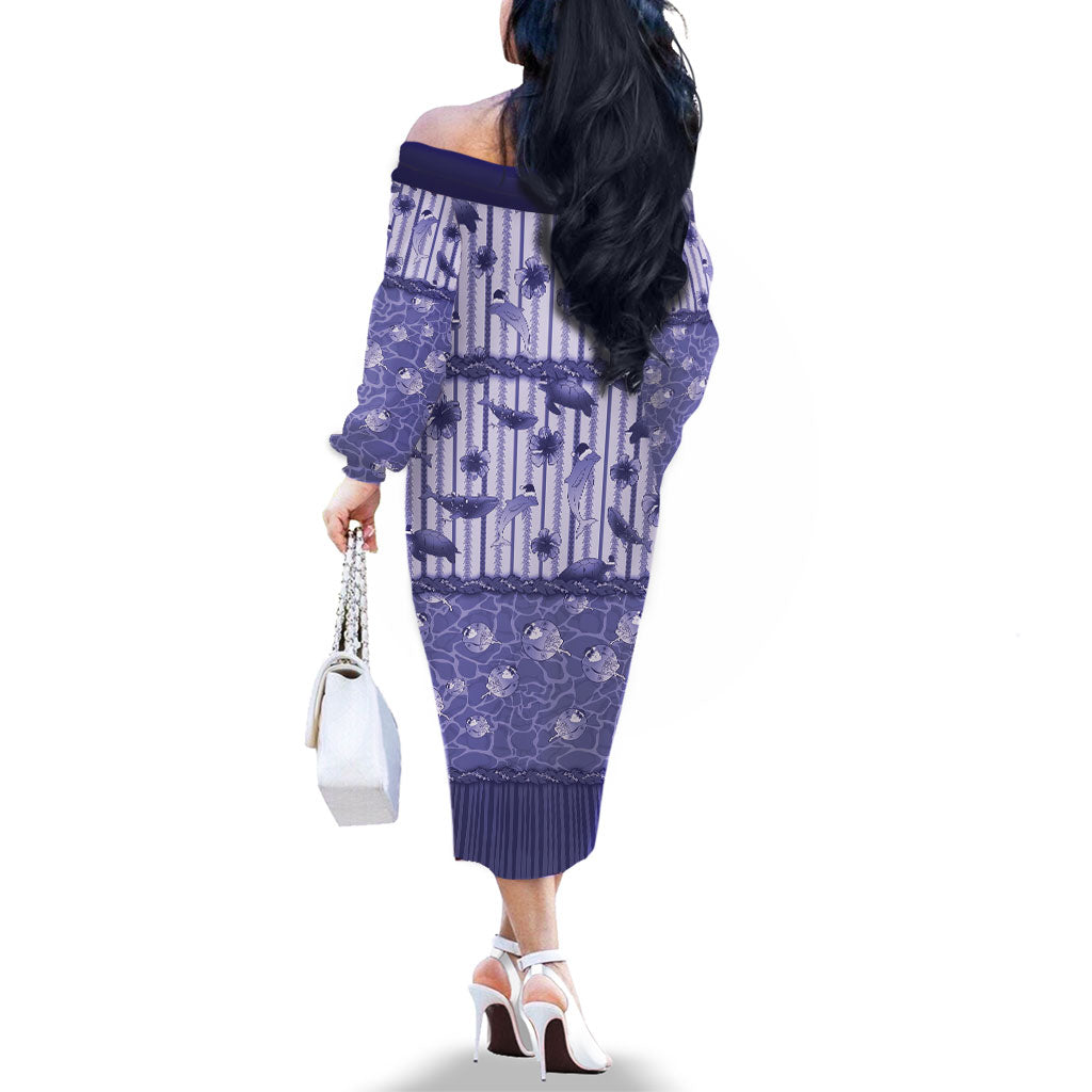 Hawaii Christmas In July Family Matching Off The Shoulder Long Sleeve Dress and Hawaiian Shirt Amethyst Purple Mele Kalikimaka Sea Animals DT05 - Polynesian Pride