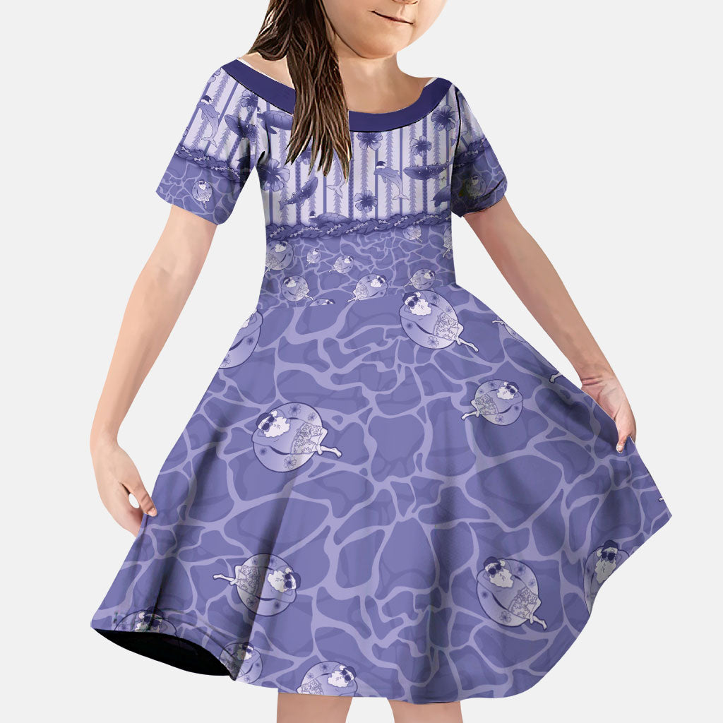 Hawaii Christmas In July Family Matching Off Shoulder Maxi Dress and Hawaiian Shirt Amethyst Purple Mele Kalikimaka Sea Animals DT05 Daughter's Dress Purple - Polynesian Pride