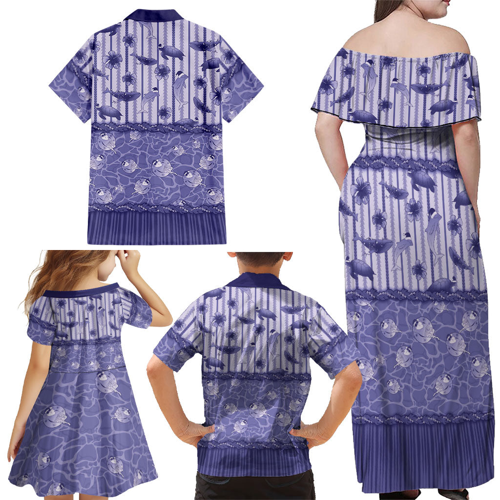 Hawaii Christmas In July Family Matching Off Shoulder Maxi Dress and Hawaiian Shirt Amethyst Purple Mele Kalikimaka Sea Animals DT05 - Polynesian Pride
