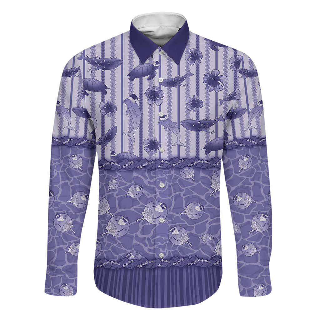 Hawaii Christmas In July Family Matching Puletasi and Hawaiian Shirt Amethyst Purple Mele Kalikimaka Sea Animals DT05 Dad's Shirt - Long Sleeve Purple - Polynesian Pride