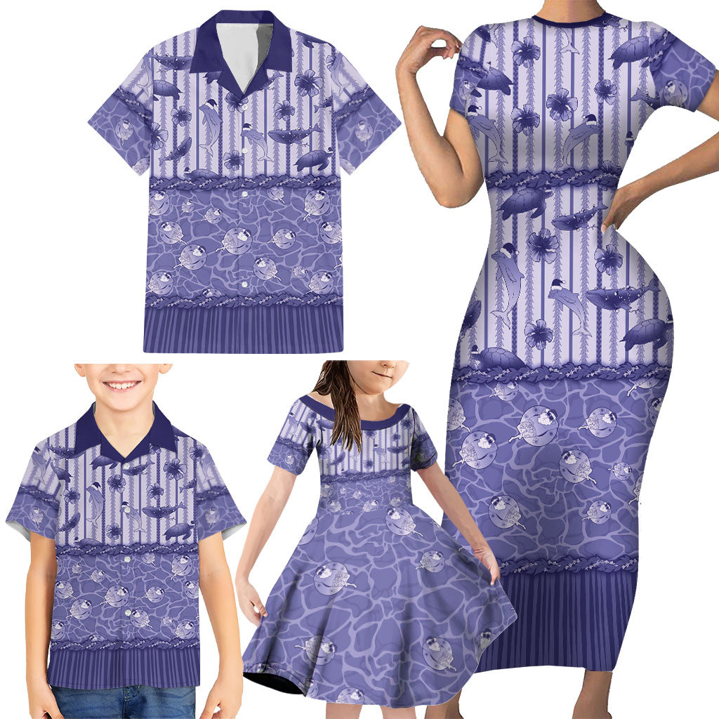 Hawaii Christmas In July Family Matching Short Sleeve Bodycon Dress and Hawaiian Shirt Amethyst Purple Mele Kalikimaka Sea Animals DT05 - Polynesian Pride