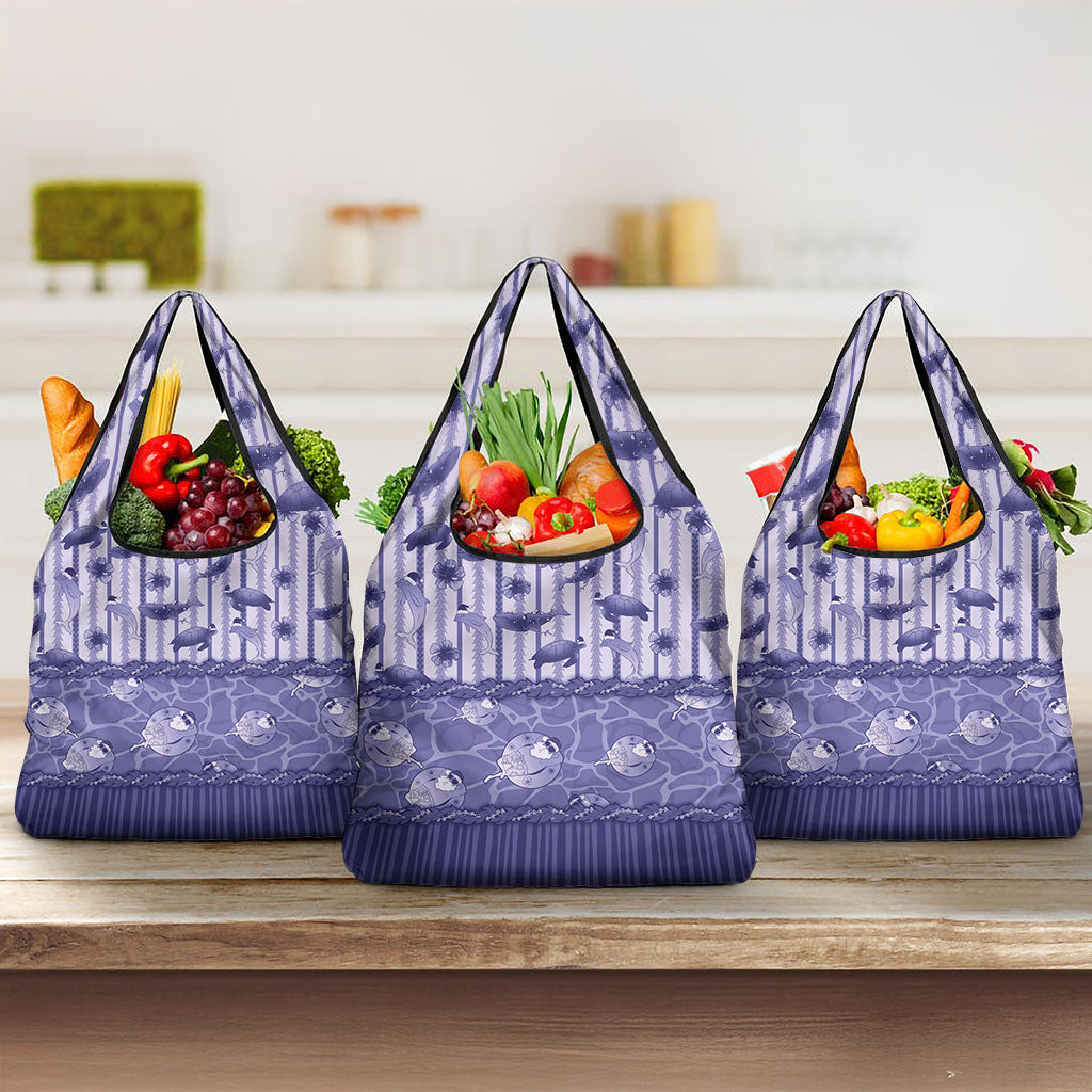 Hawaii Christmas In July Grocery Bag Amethyst Purple Mele Kalikimaka Sea Animals DT05 3-pack One Size Purple - Polynesian Pride