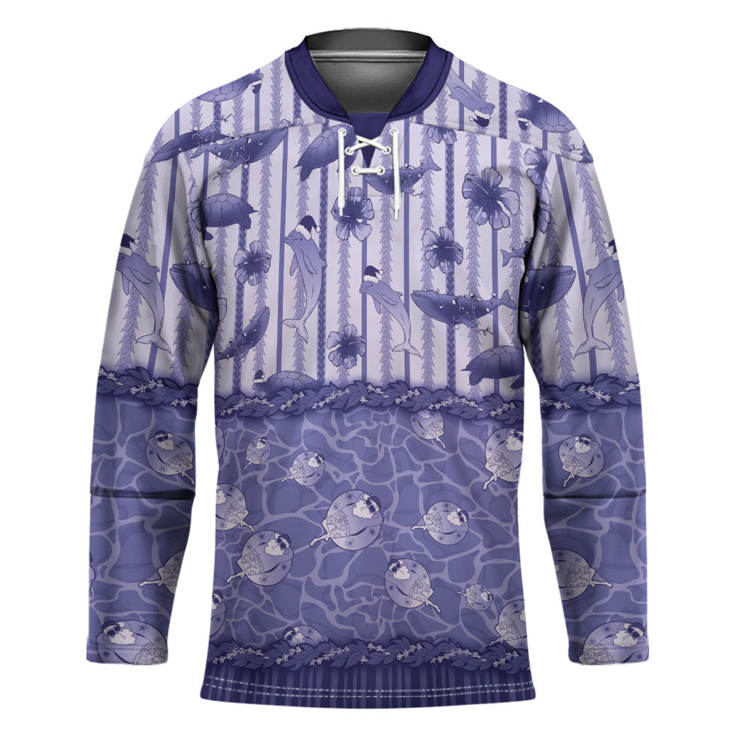Hawaii Christmas In July Hockey Jersey Amethyst Purple Mele Kalikimaka Sea Animals DT05 Unisex Purple - Polynesian Pride