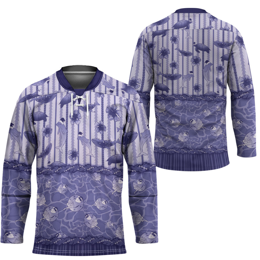 Hawaii Christmas In July Hockey Jersey Amethyst Purple Mele Kalikimaka Sea Animals DT05 - Polynesian Pride