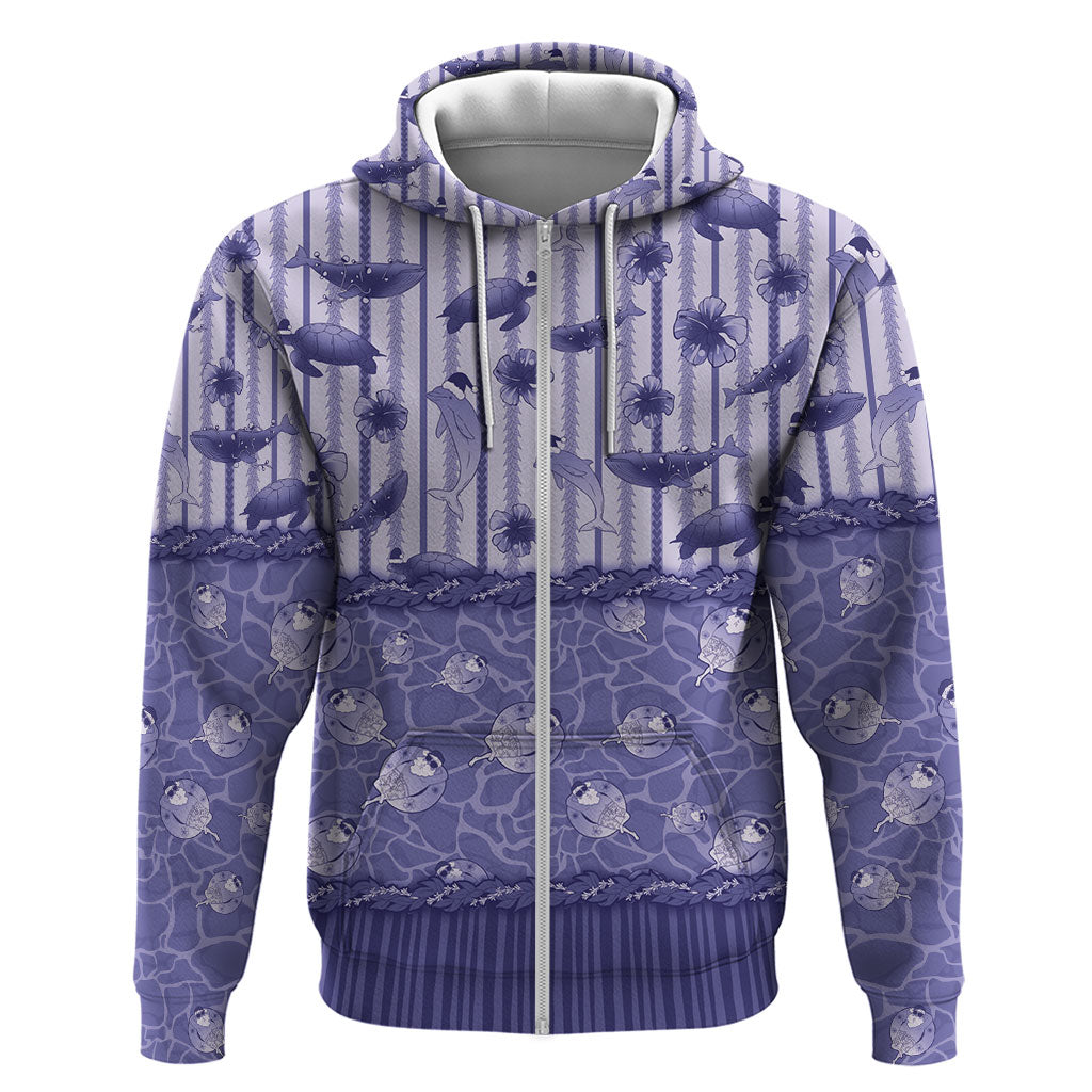 Hawaii Christmas In July Hoodie Amethyst Purple Mele Kalikimaka Sea Animals DT05 Zip Hoodie Purple - Polynesian Pride
