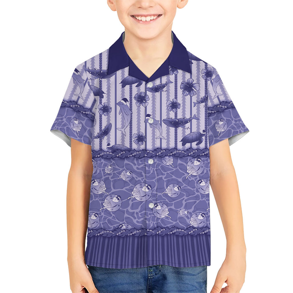 Hawaii Christmas In July Kid Hawaiian Shirt Amethyst Purple Mele Kalikimaka Sea Animals DT05 Kid Purple - Polynesian Pride