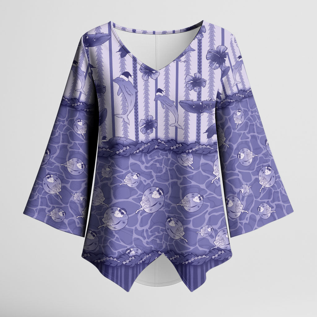 Hawaii Christmas In July Kimono Sleeve Blouse Amethyst Purple Mele Kalikimaka Sea Animals DT05 Female Purple - Polynesian Pride