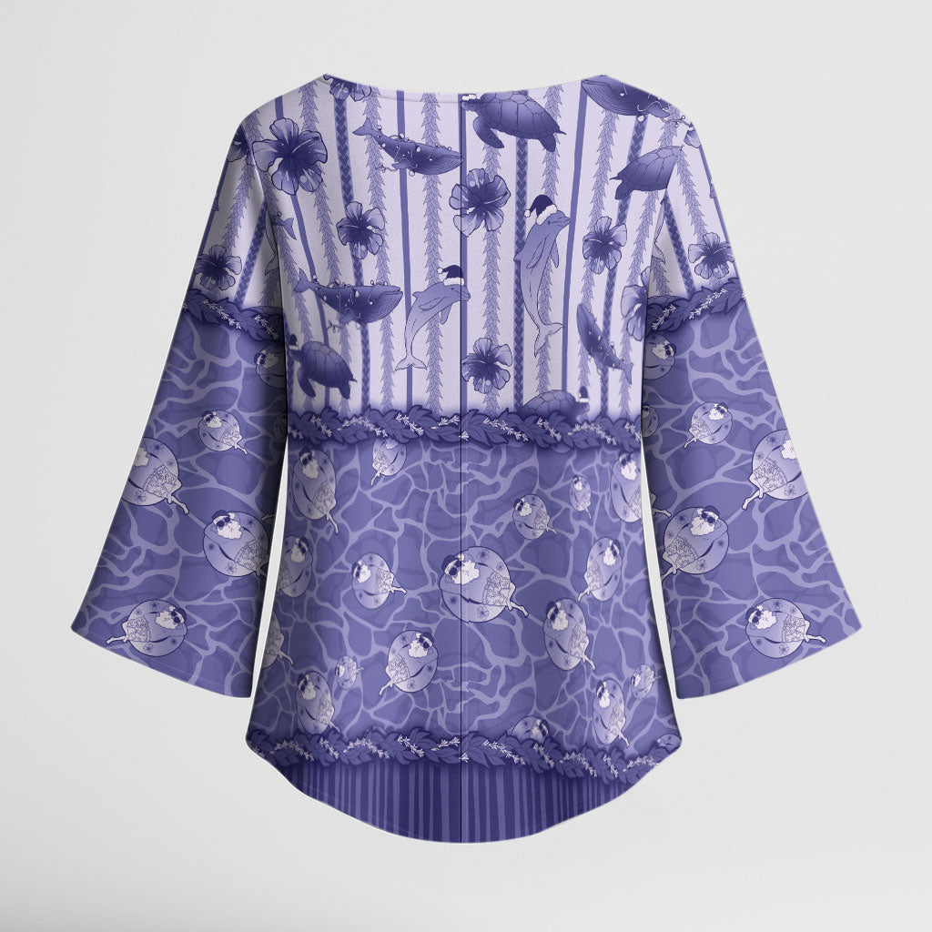 Hawaii Christmas In July Kimono Sleeve Blouse Amethyst Purple Mele Kalikimaka Sea Animals DT05 - Polynesian Pride