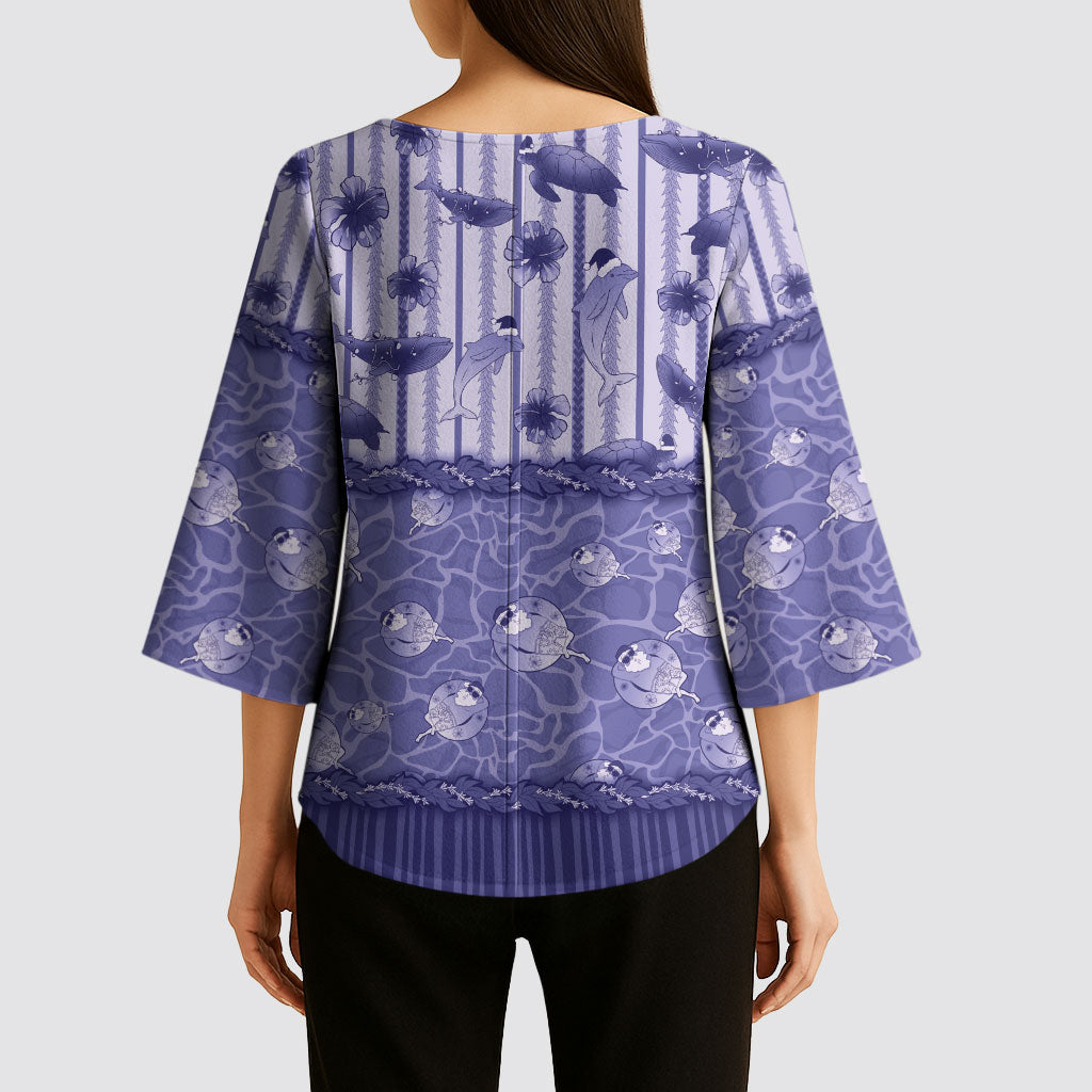 Hawaii Christmas In July Kimono Sleeve Blouse Amethyst Purple Mele Kalikimaka Sea Animals DT05 - Polynesian Pride