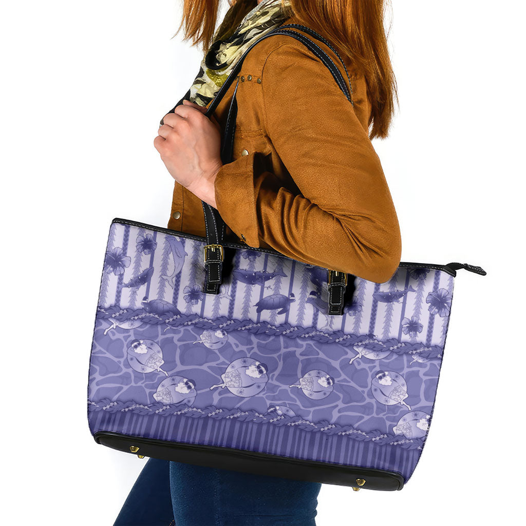 Hawaii Christmas In July Leather Tote Bag Amethyst Purple Mele Kalikimaka Sea Animals DT05 Purple - Polynesian Pride