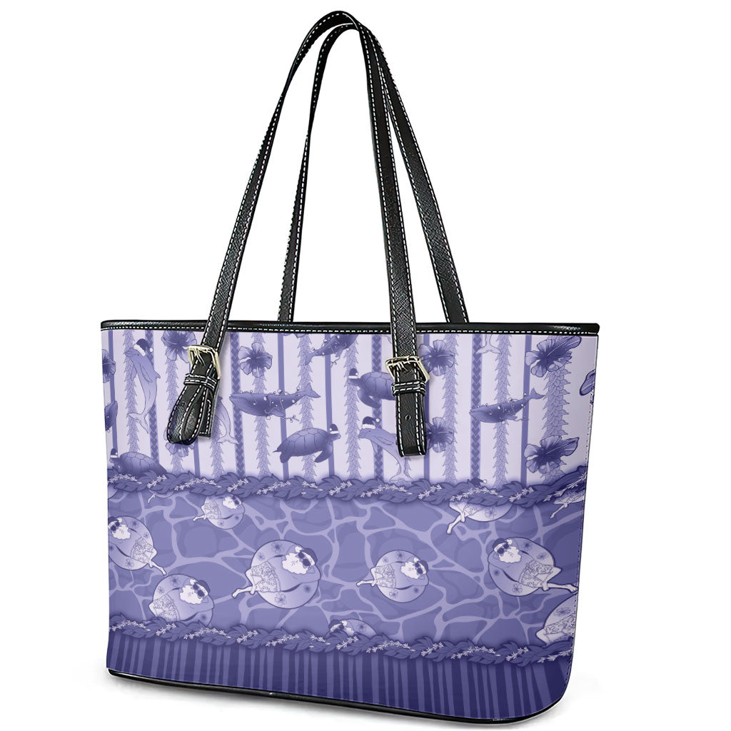 Hawaii Christmas In July Leather Tote Bag Amethyst Purple Mele Kalikimaka Sea Animals DT05 - Polynesian Pride