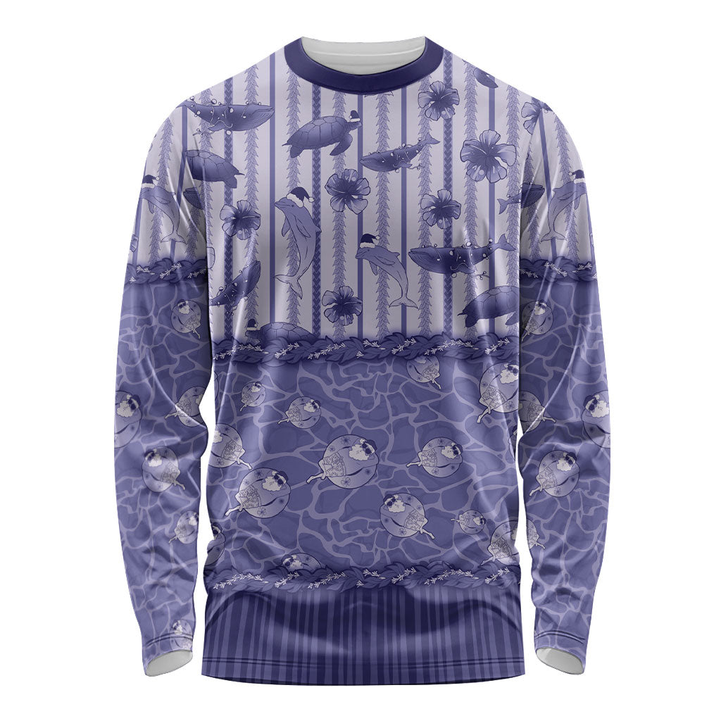 Hawaii Christmas In July Long Sleeve Shirt Amethyst Purple Mele Kalikimaka Sea Animals DT05 Unisex Purple - Polynesian Pride