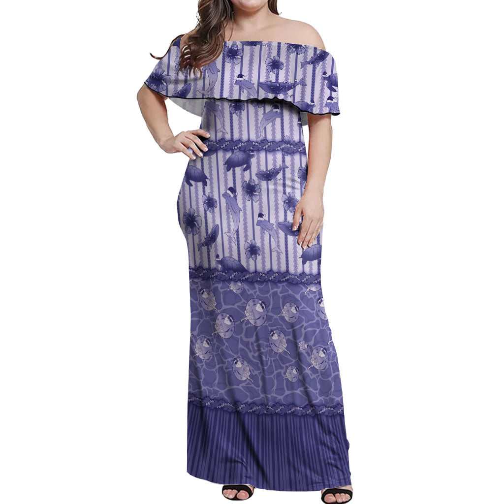 Hawaii Christmas In July Off Shoulder Maxi Dress Amethyst Purple Mele Kalikimaka Sea Animals DT05 Women Purple - Polynesian Pride