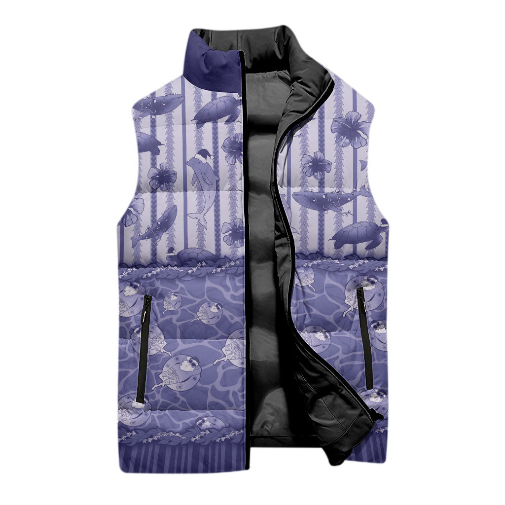 Hawaii Christmas In July Sleeveless Puffer Jacket Amethyst Purple Mele Kalikimaka Sea Animals