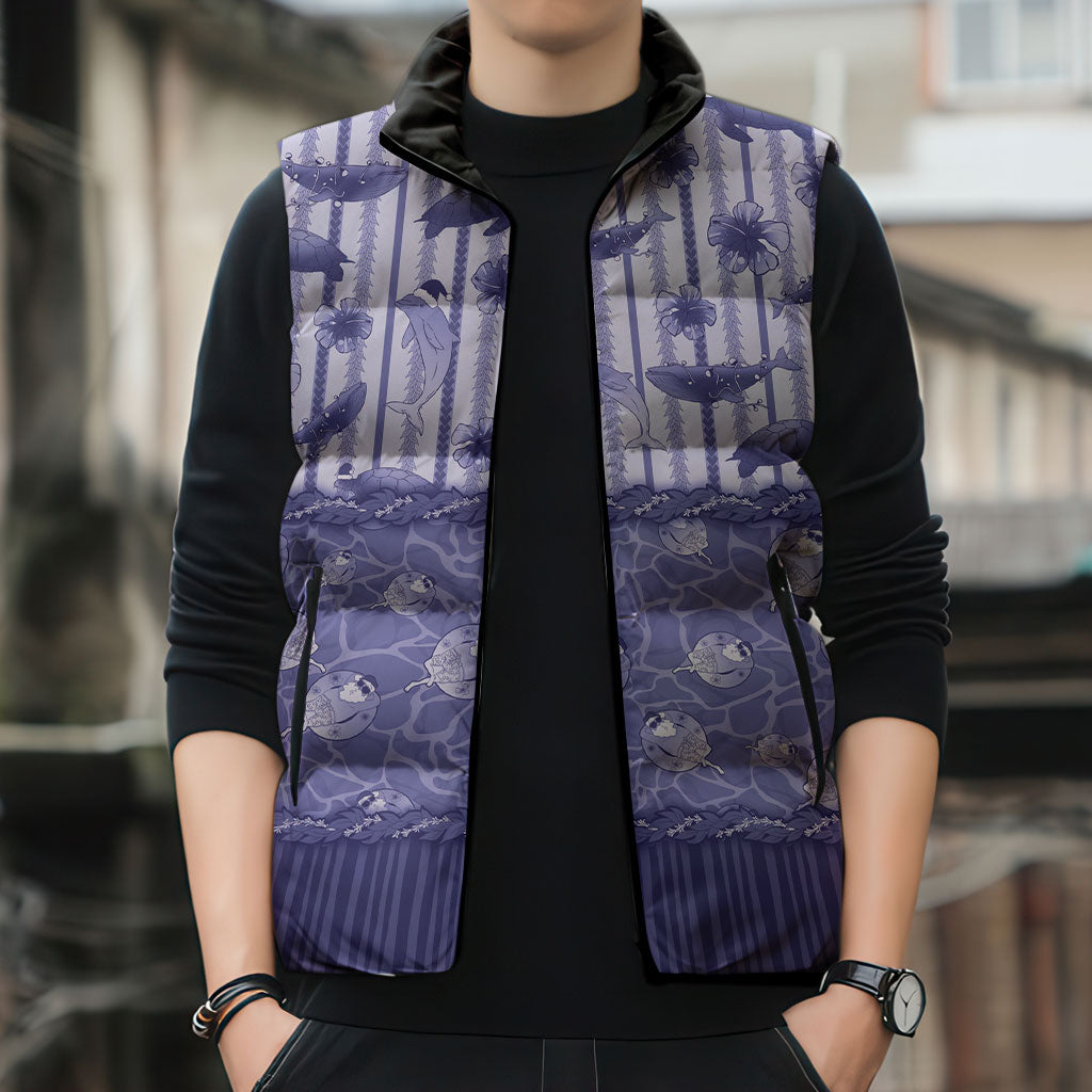 Hawaii Christmas In July Sleeveless Puffer Jacket Amethyst Purple Mele Kalikimaka Sea Animals
