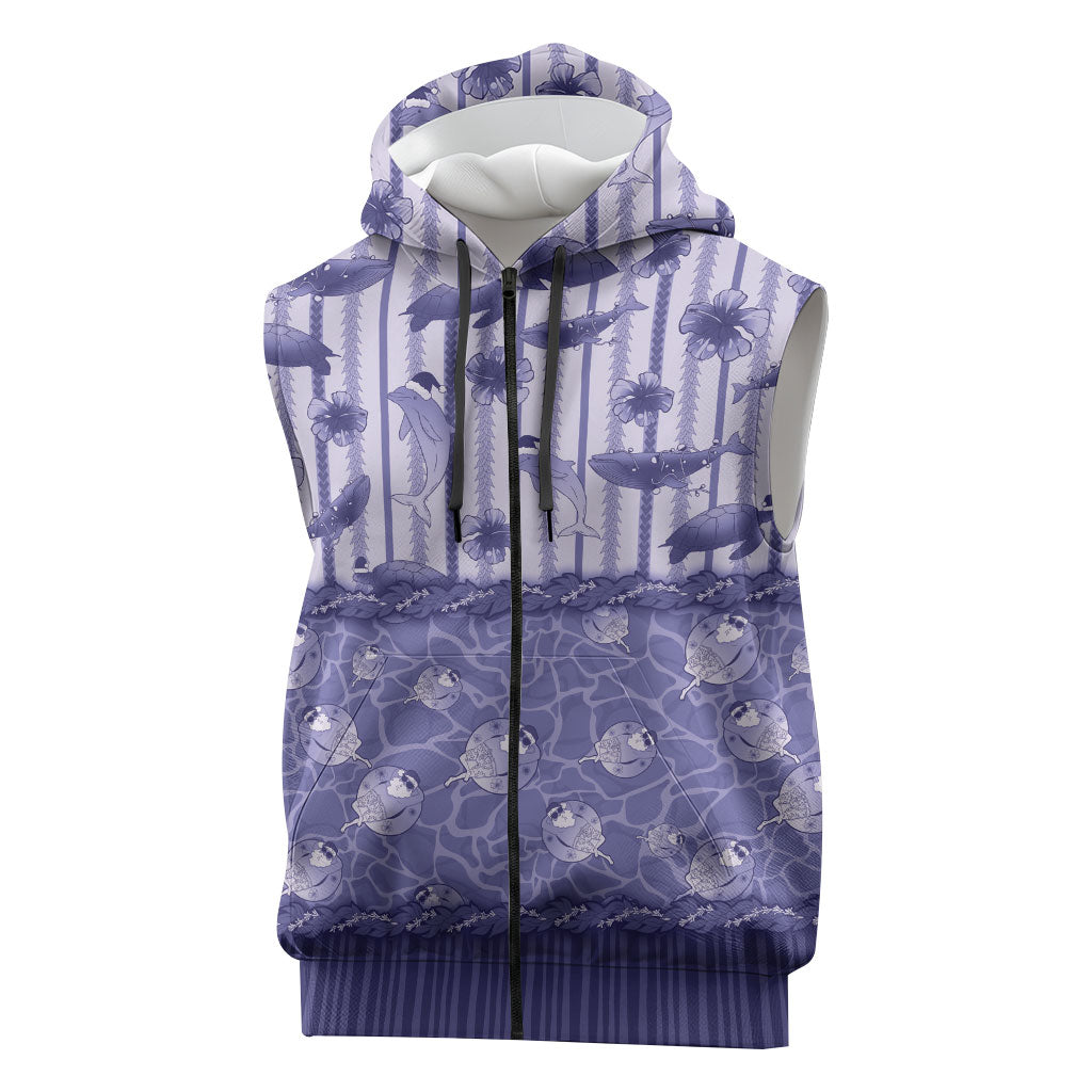 Hawaii Christmas In July Sleeveless Zip Hoodie Amethyst Purple Mele Kalikimaka Sea Animals DT05 Purple - Polynesian Pride