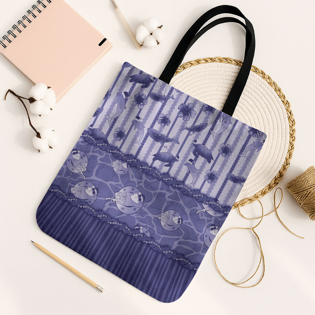 Hawaii Christmas In July Tote Bag Amethyst Purple Mele Kalikimaka Sea Animals DT05 Black Strap One Size Purple - Polynesian Pride